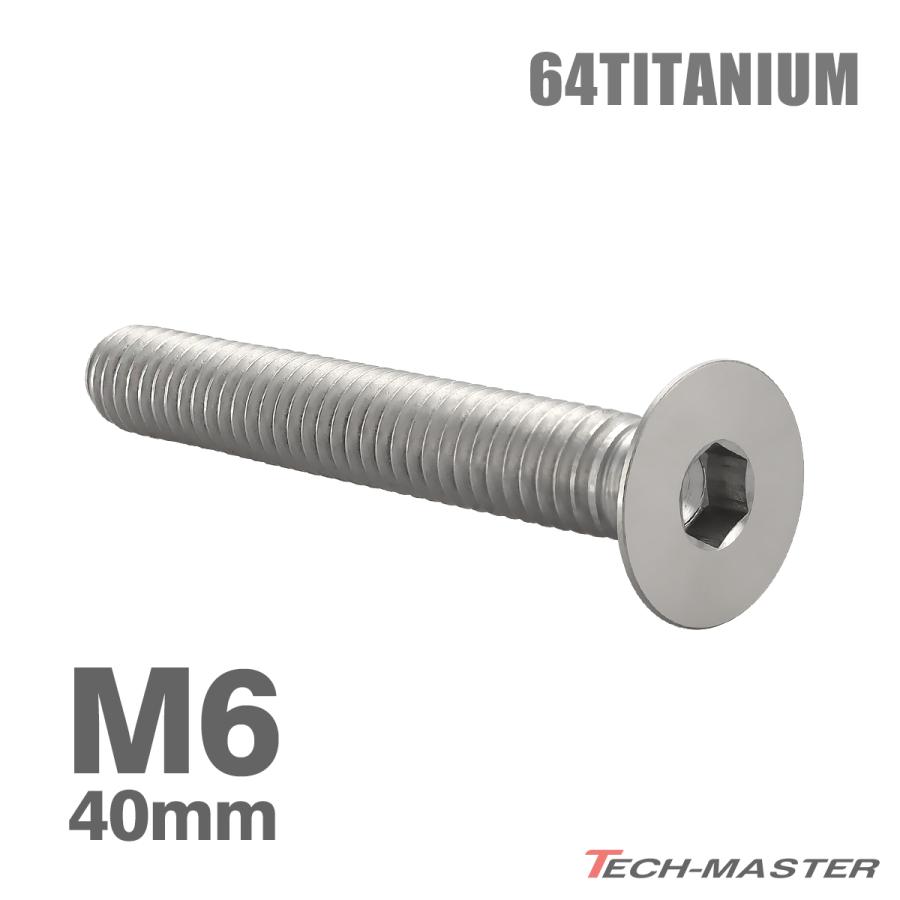 チタンボルト M6×40mm P1.0 皿ボルト 六角穴付き キャップボルト シルバーカラー 1個 JA1576 | TECHーMASTER