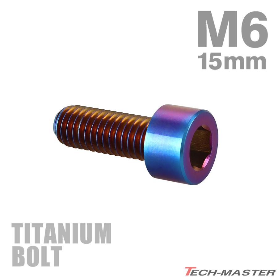 チタンボルト M6×15mm P1.0 ストレートキャップボルト スリムヘッド 六角穴付き 焼きチタンカラー 1個 JA1925 | TECHーMASTER