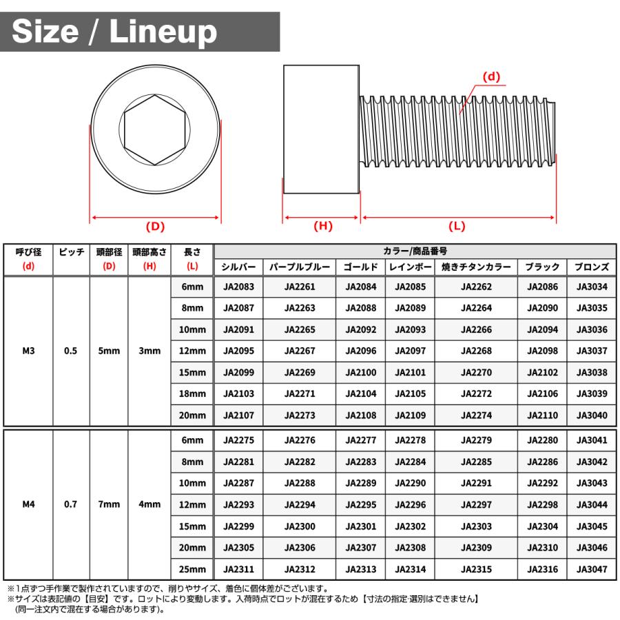 チタンボルト M6×30mm P1.0 ストレートキャップボルト スリムヘッド 六角穴付き パープルブルー 1個 JA1946 | TECHーMASTER | 04