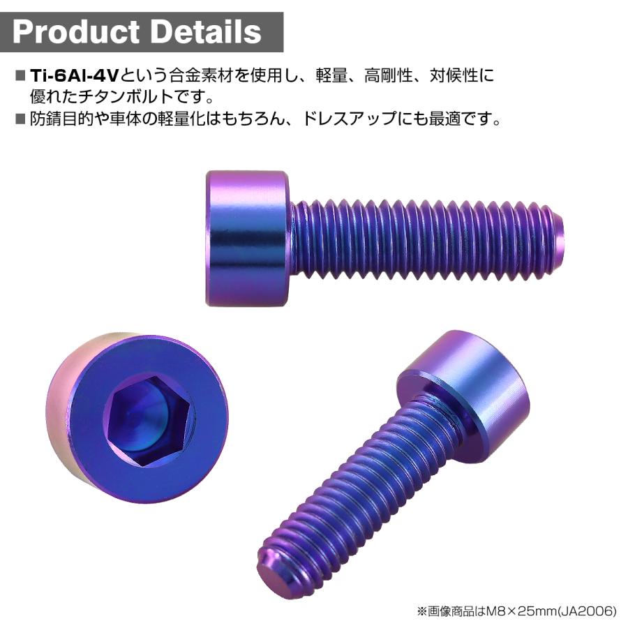 チタンボルト M8×20mm P1.25 ストレートキャップボルト スリムヘッド 六角穴付き パープルブルー 1個 JA2000 | TECHーMASTER | 01
