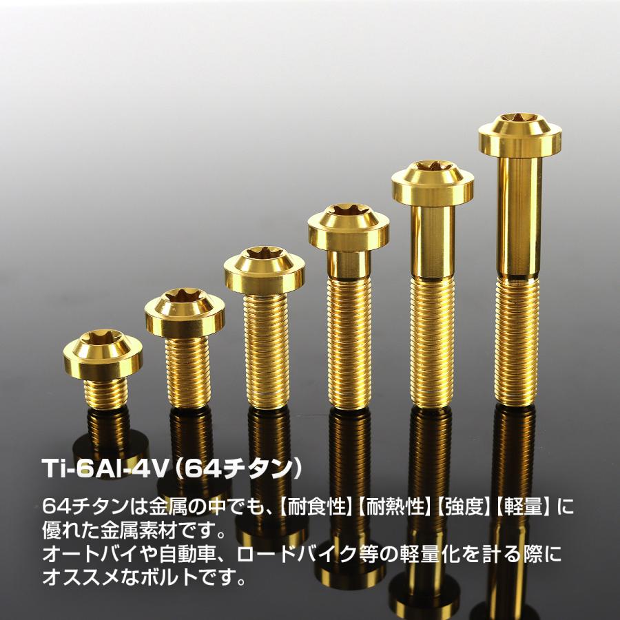 チタンボルト M10×15mm P1.25 トルクス穴 フランジ付き ボタンボルト ゴールドカラー 1個 JA2172 | TECHーMASTER | 01