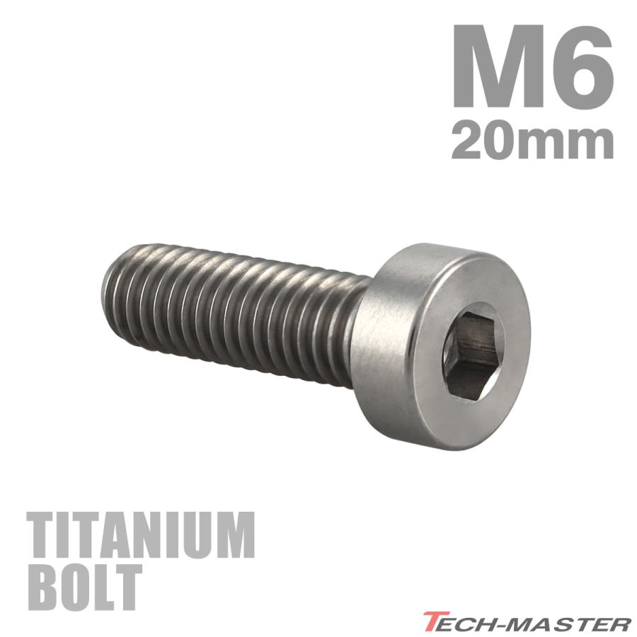 チタンボルト M6×20mm P1.0 ストレートキャップボルト 低頭 スリムヘッド 六角穴付き シルバーカラー 1個 JA2407 | TECHーMASTER