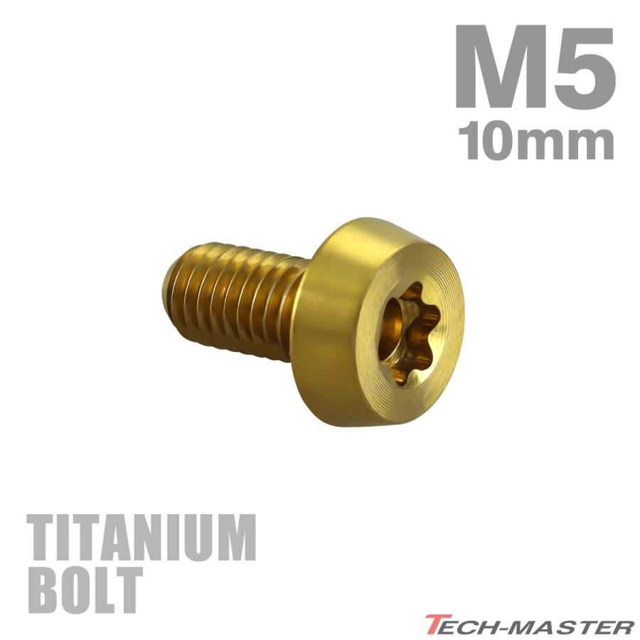 チタンボルト M5×10mm P0.8 低頭 テーパーヘッド トルクス穴付き キャップボルト ゴールドカラー 1個 JA2448 | TECHーMASTER