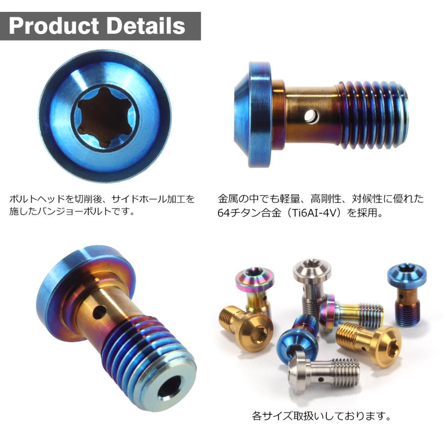 バンジョーボルト 64チタン M10 P1.0 シングル ブレーキライン トルクスヘッド 焼きチタンカラー ダークカラー JA264 | TECHーMASTER | 02