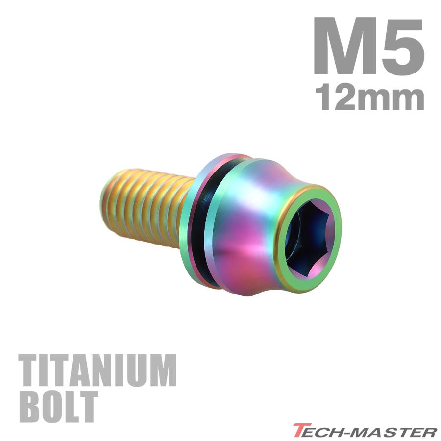 チタンボルト M5×12mm P0.8 ワッシャー組込 キャップボルト 六角穴付き レインボーカラー 1個 JA286 | TECHーMASTER