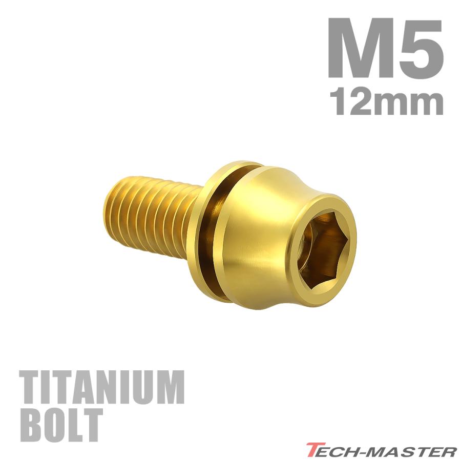 チタンボルト M5×12mm P0.8 ワッシャー組込 キャップボルト 六角穴付き ゴールドカラー 1個 JA287 | TECHーMASTER