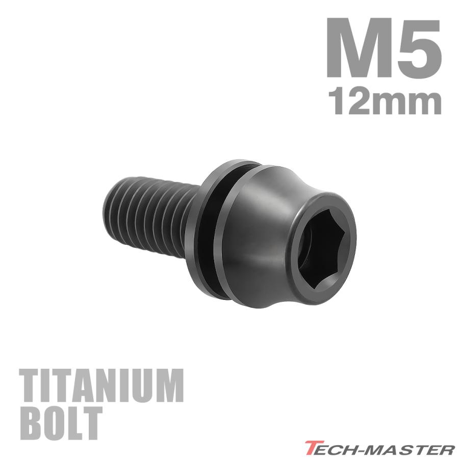 チタンボルト M5×12mm P0.8 ワッシャー組込 キャップボルト 六角穴付き ブラック 1個 JA288 | TECHーMASTER