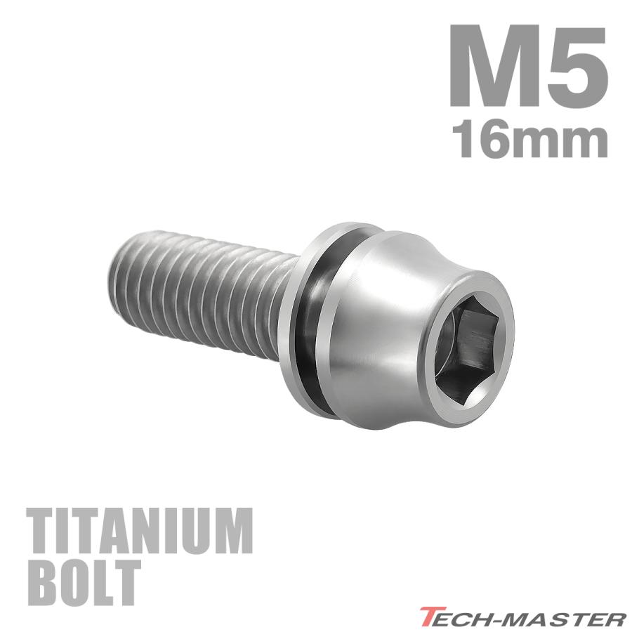 チタンボルト M5×16mm P0.8 ワッシャー組込 ステムボルト 六角穴付き シルバーカラー 1個 JA289 | TECHーMASTER