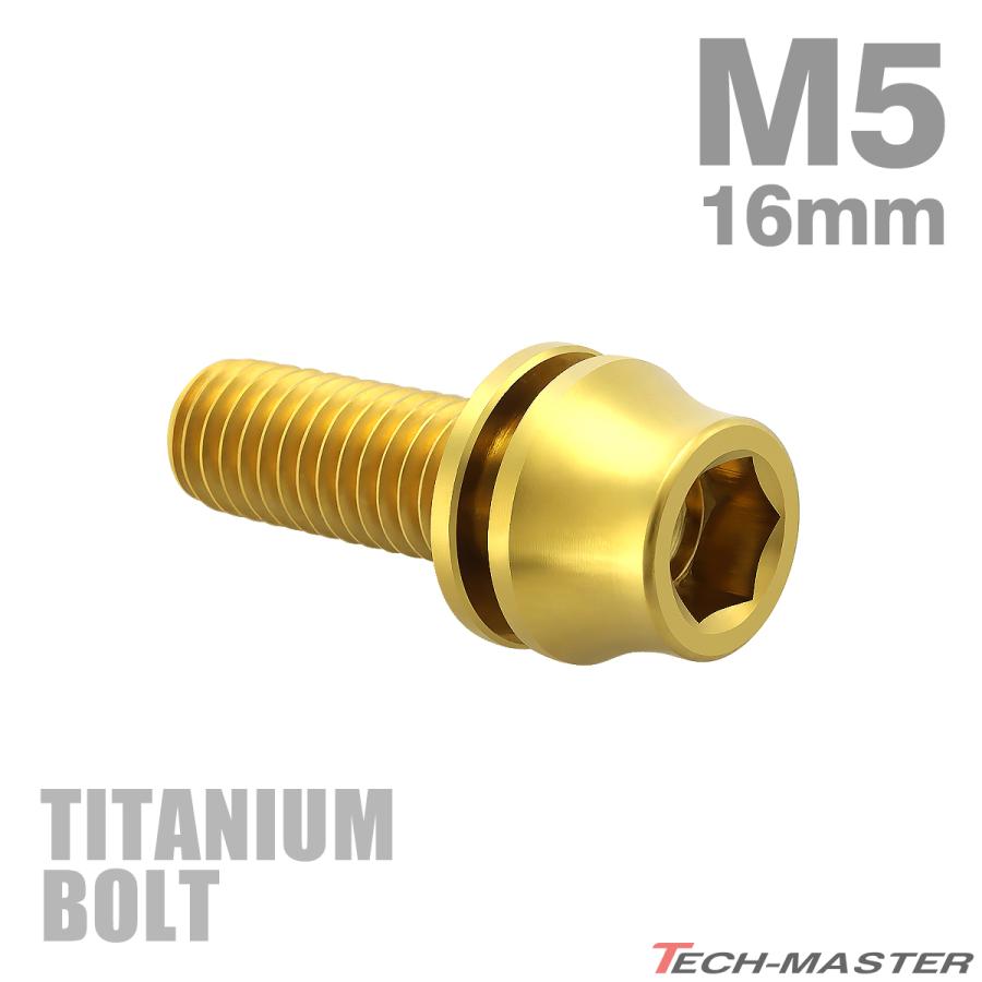 チタンボルト M5×16mm P0.8 ワッシャー組込 ステムボルト 六角穴付き ゴールドカラー 1個 JA291 | TECHーMASTER
