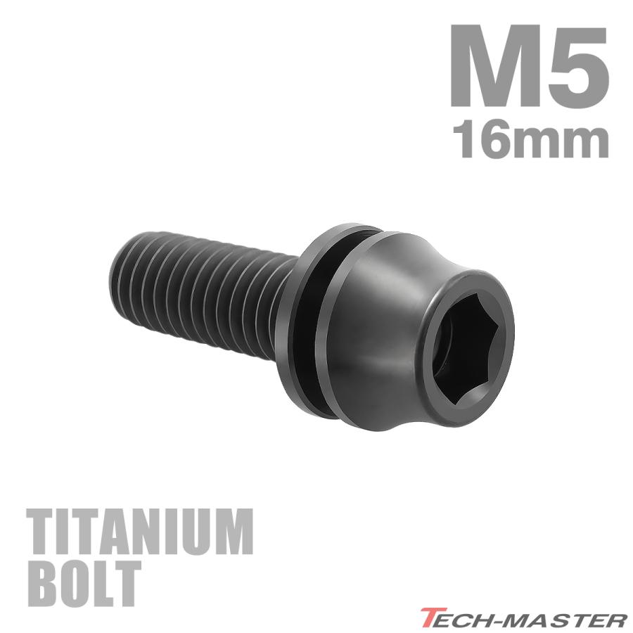 チタンボルト M5×16mm P0.8 ワッシャー組込 ステムボルト 六角穴付き ブラック 1個 JA292 | TECHーMASTER
