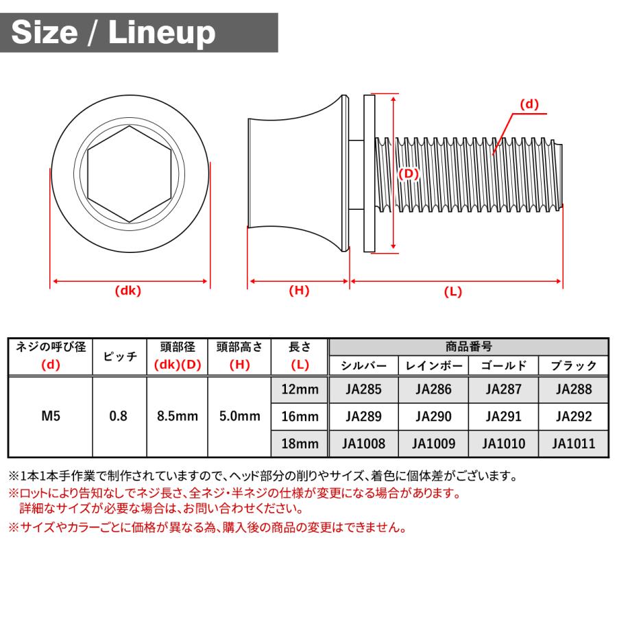 チタンボルト M5×16mm P0.8 ワッシャー組込 ステムボルト 六角穴付き ブラック 1個 JA292 | TECHーMASTER | 04