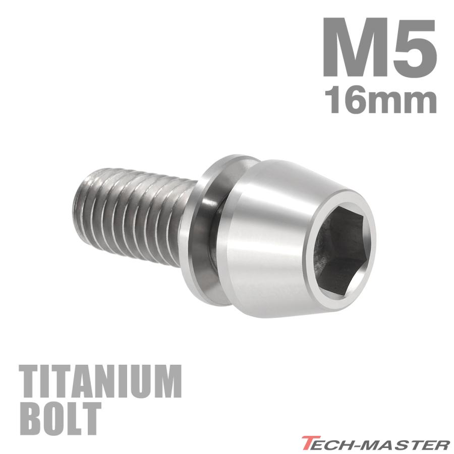 チタンボルト M5×16mm P0.8 ワッシャー組込 ステムボルト 六角穴付き シルバーカラー 1個 JA293 | TECHーMASTER