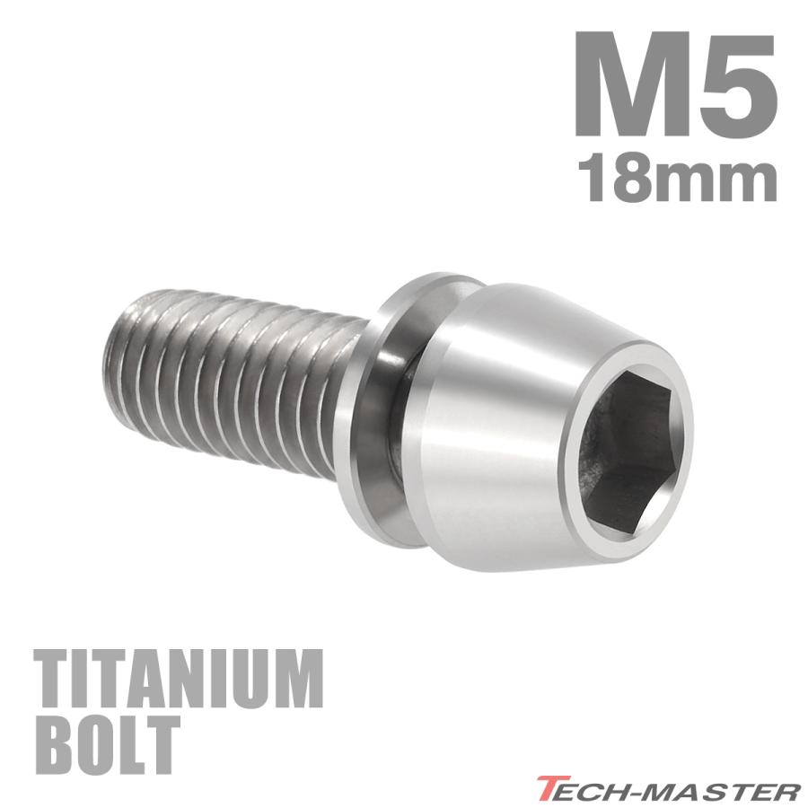 チタンボルト M5×18mm P0.8 ワッシャー組込 ステムボルト 六角穴付き シルバーカラー 1個 JA297 | TECHーMASTER