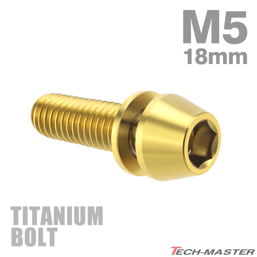 チタンボルト M5×18mm P0.8 ワッシャー組込 ステムボルト 六角穴付き ゴールドカラー 1個 JA299 | TECHーMASTER