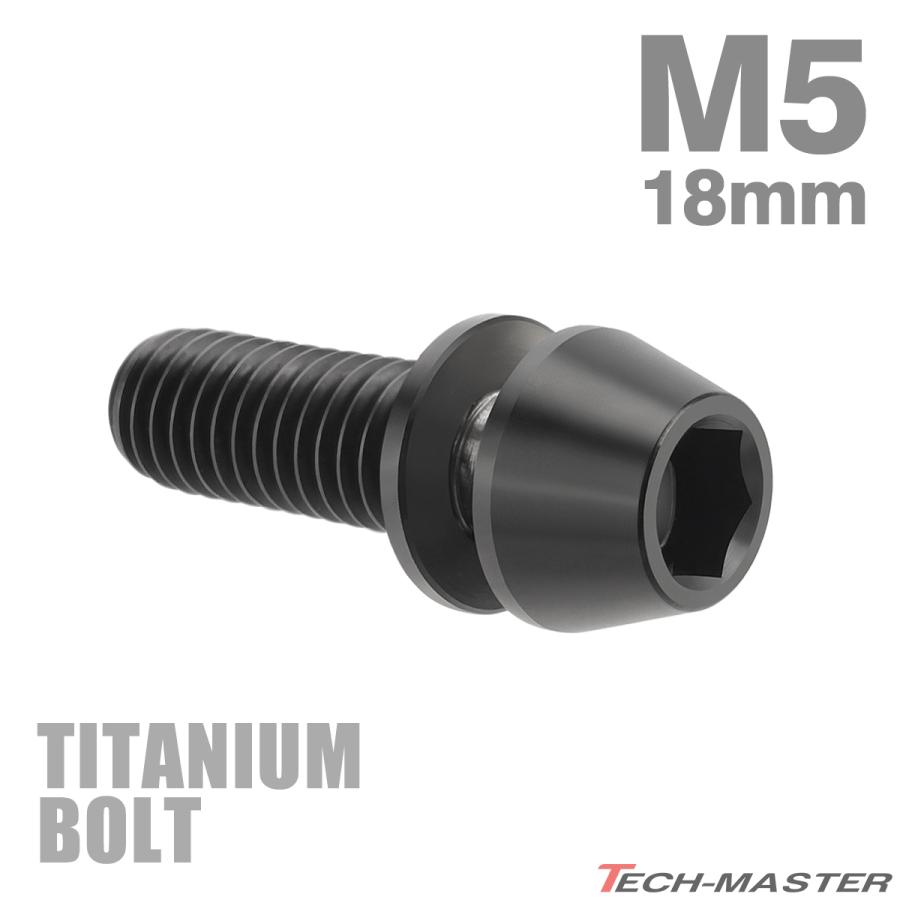 チタンボルト M5×18mm P0.8 ワッシャー組込 ステムボルト 六角穴付き ブラック 1個 JA300 | TECHーMASTER