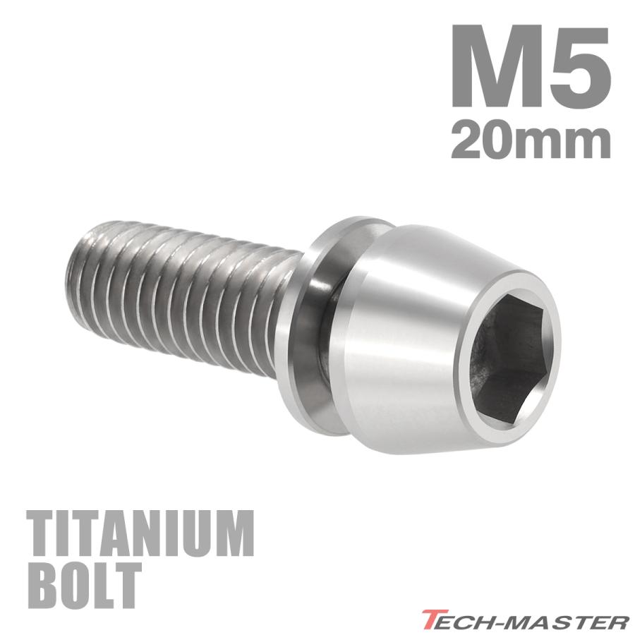 チタンボルト M5×20mm P0.8 ワッシャー組込 キャップボルト 六角穴付き シルバーカラー 1個 JA301 | TECHーMASTER