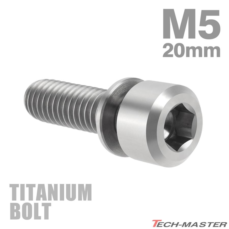チタンボルト M5×20mm P0.8 ワッシャー組込 六角穴付き キャップボルト シルバーカラー 素地 1個 JA317 | TECHーMASTER