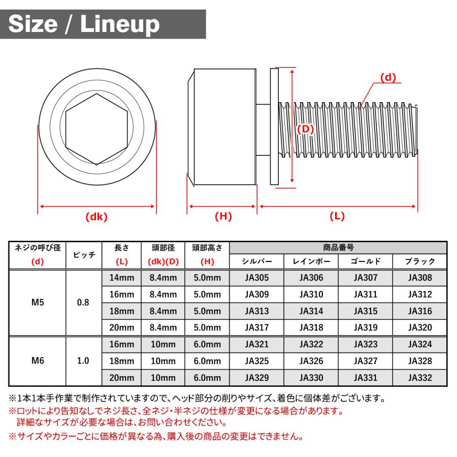 チタンボルト M5×20mm P0.8 ワッシャー組込 六角穴付き キャップボルト ブラック 黒色 1個 JA320 | TECHーMASTER | 04