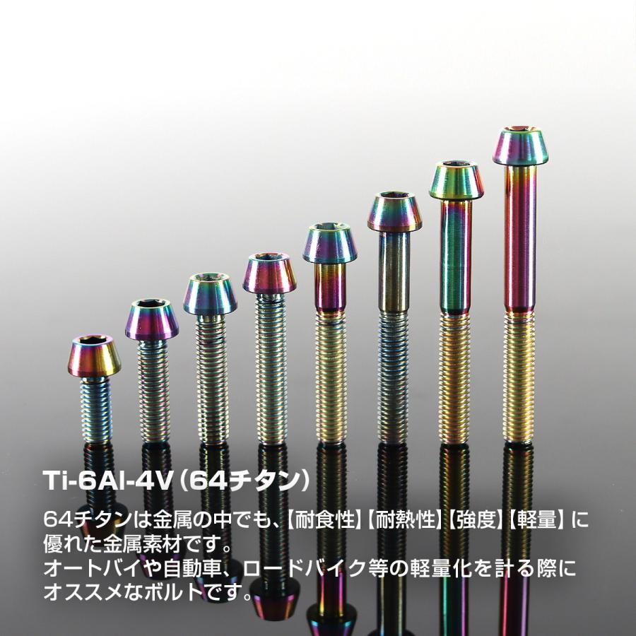 チタンボルト M5×10mm P0.8 テーパーヘッド 六角穴付き キャップボルト チタンカラー レインボー 1個 JA334 | TECHーMASTER | 01