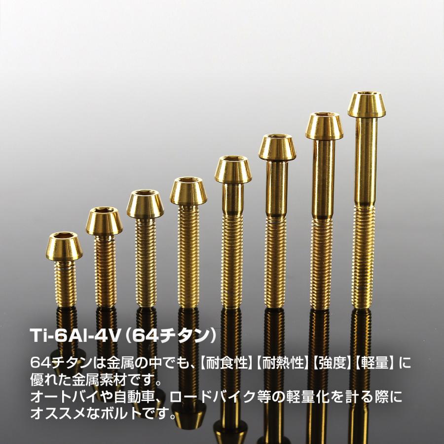 チタンボルト M5×10mm P0.8 テーパーヘッド 六角穴付き キャップボルト ゴールドカラー 1個 JA335 | TECHーMASTER | 01