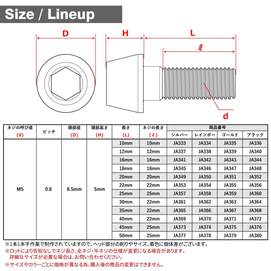 チタンボルト M5×10mm P0.8 テーパーヘッド 六角穴付き キャップボルト ゴールドカラー 1個 JA335 | TECHーMASTER | 04