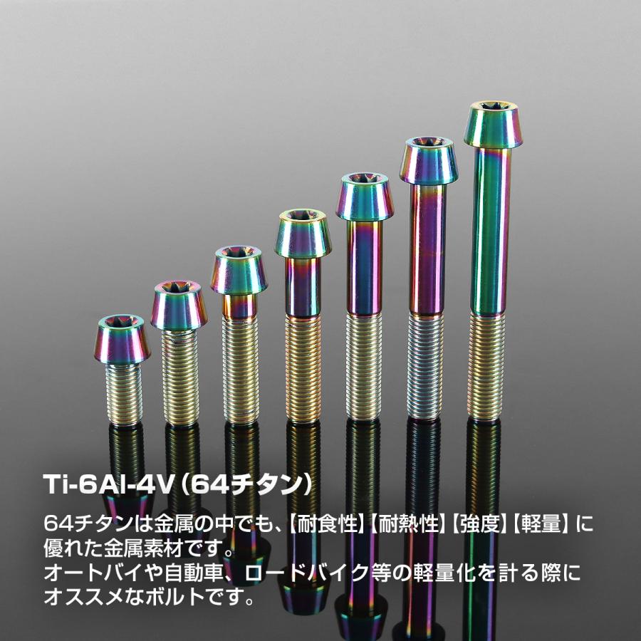 チタンボルト M10×65mm 1.25 テーパーヘッド トルクス穴付き キャップボルト チタンカラー レインボー 1個 JA409 | TECHーMASTER | 01