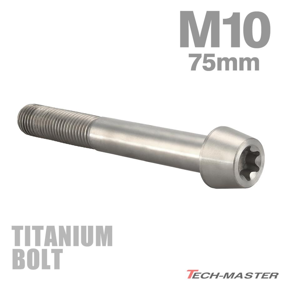 チタンボルト M10×75mm 1.25 テーパーヘッド トルクス穴付き キャップボルト シルバーカラー 1個 JA414 | TECHーMASTER
