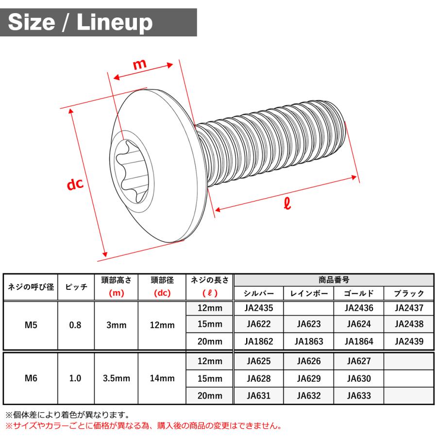 チタンボルト M6×15mm P1.0 テーパーヘッド トルクス穴 ボタンボルト シルバー 1個 JA628 | TECHーMASTER | 04
