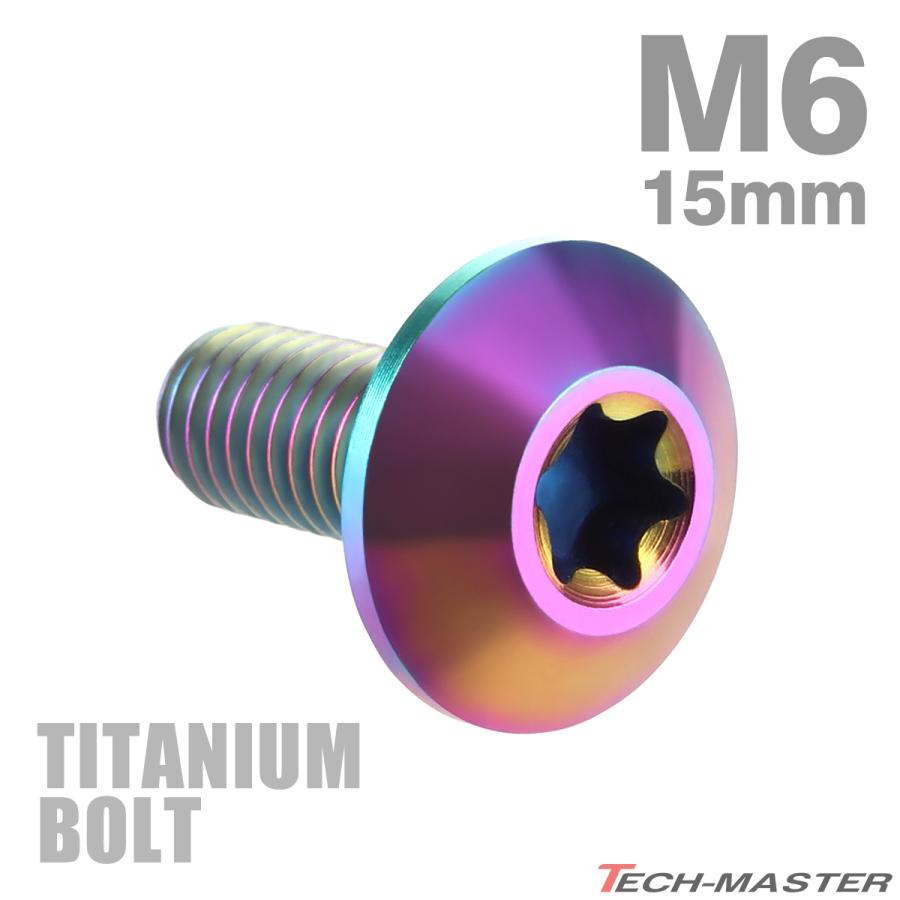 チタンボルト M6×15mm P1.0 テーパーヘッド トルクス穴 ボタンボルト 焼きチタンカラー 虹色 1個 JA629 クリスマスツリー特価！