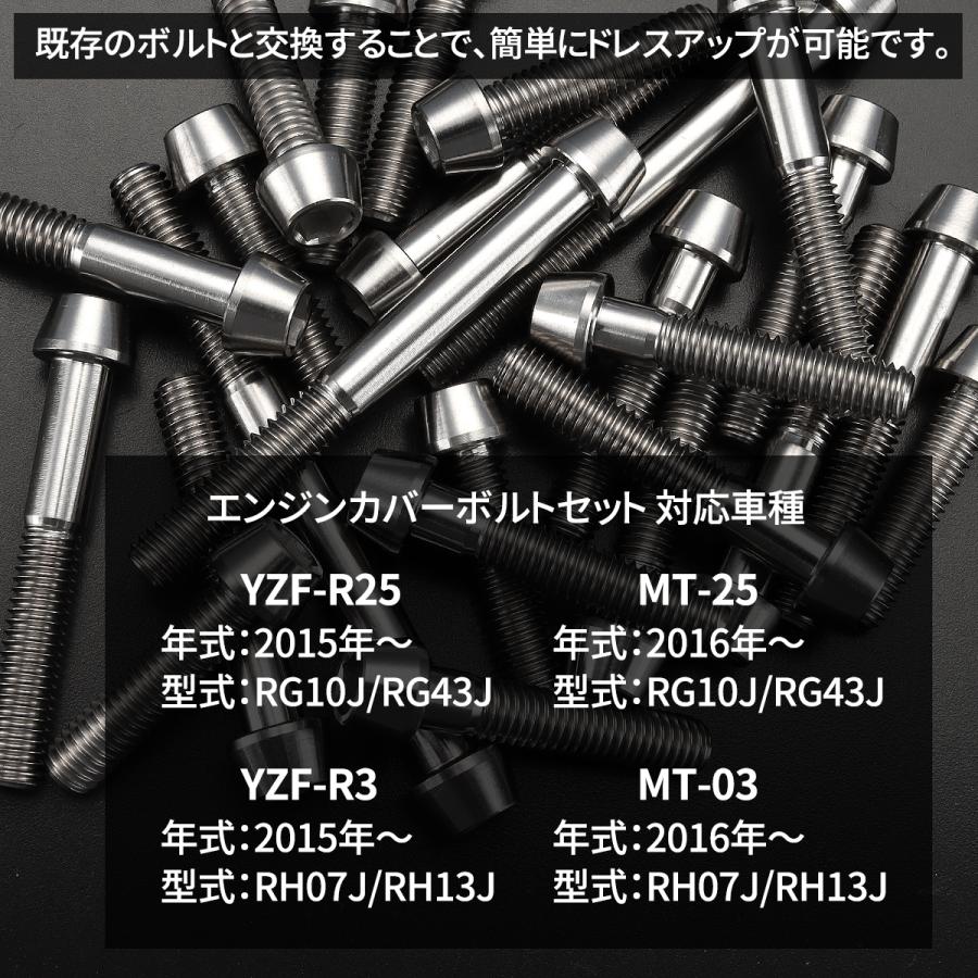 YZF-R25/3 MT-25/03 エンジンカバー クランクケース ボルト 21本セット チタン製 ヤマハ車用 シルバーカラー JA7026｜tmst｜02