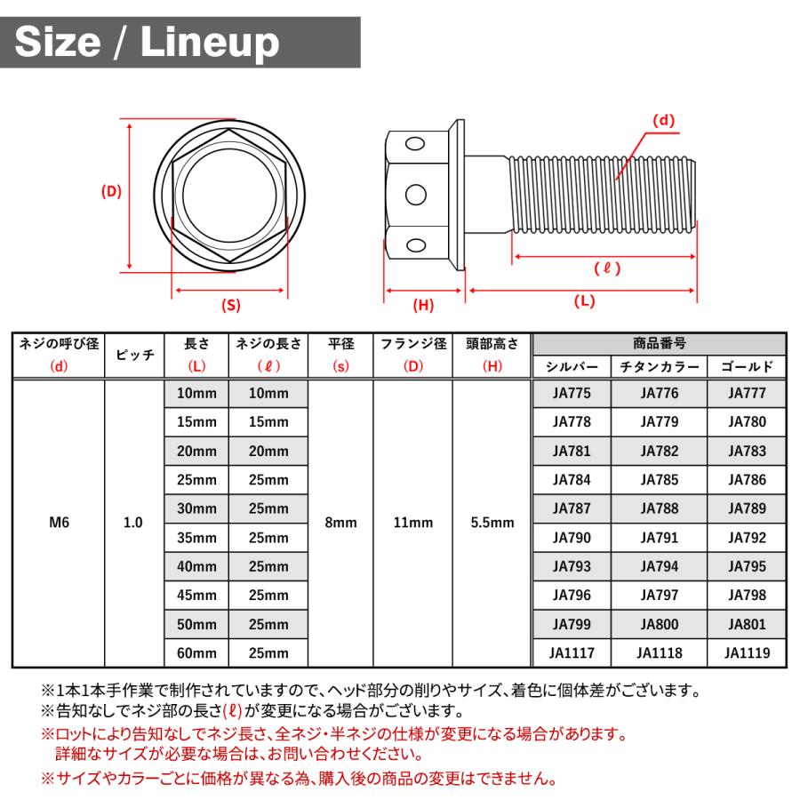 チタンボルト M6×20mm P1.0 キャップボルト フランジ付 ゴールドカラー 1個 JA783 | TECHーMASTER | 04