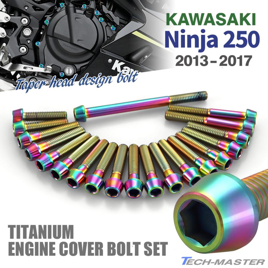 ニンジャ250 2013年-2017年 Ninja エンジンカバー クランクケース ボルト 20本セット チタン製 カワサキ車用 レインボーカラー JA8352 | TECHーMASTER