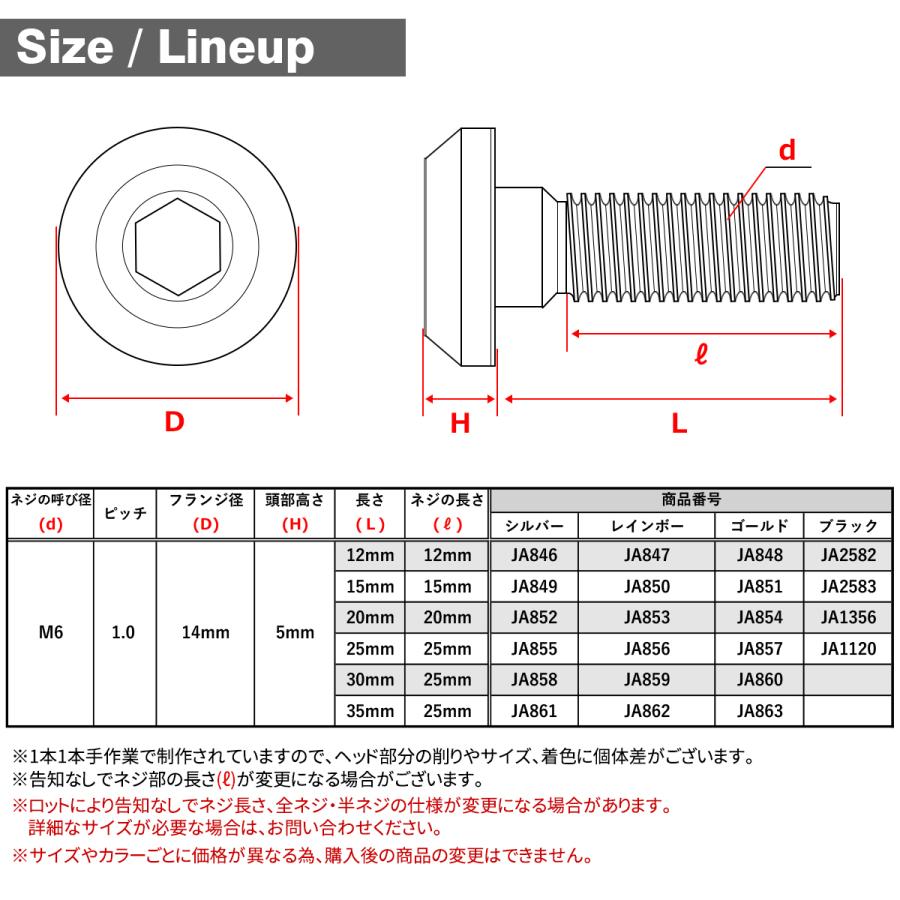 チタンボルト M6×20mm P1.0 テーパーヘッド 六角穴 ボタンボルト レインボー 1個 JA853 | TECHーMASTER | 04