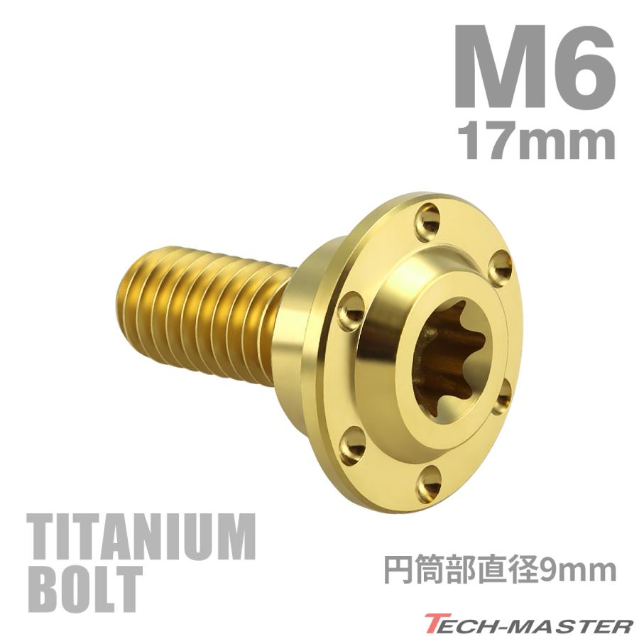 チタンボルト M6×17mm P1.0 円筒部直径9mm 段付きボルト トルクス穴 フランジ付き ゴールドカラー 1個 JA884 | TECHーMASTER