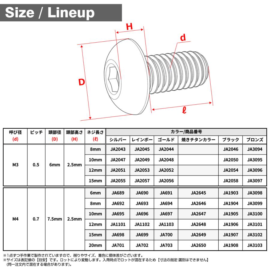 チタンボルト M5×20mm P0.8 トラスヘッド 六角穴付き シルバー 1個 JA897 | TECHーMASTER | 04