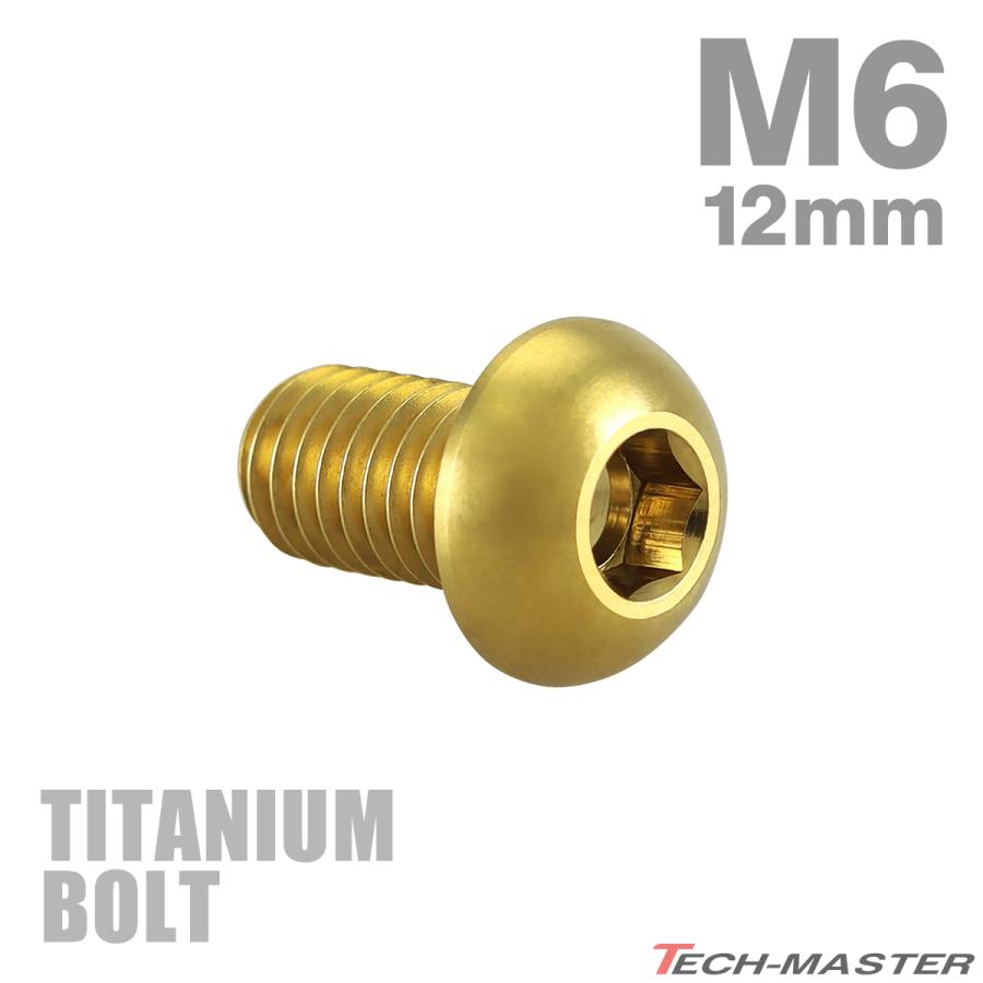 チタンボルト M6×12mm P1.0 トラスヘッド 六角穴付き ボタンボルト ゴールドカラー 1個 JA908 | TECHーMASTER