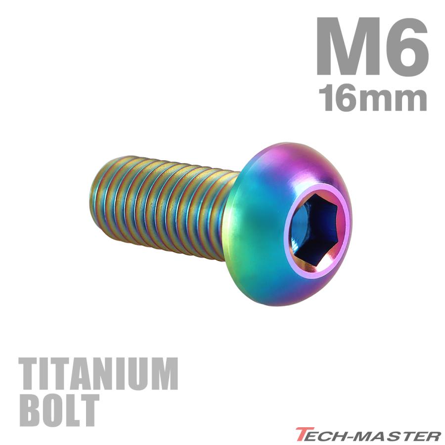 チタンボルト M6×16mm P1.0 トラスヘッド 六角穴付き ボタンボルト チタンカラー レインボー 1個 JA910 | TECHーMASTER