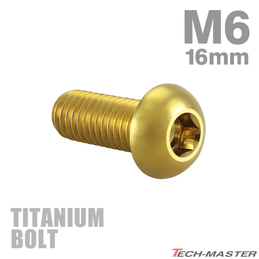 チタンボルト M6×16mm P1.0 トラスヘッド 六角穴付き ボタンボルト ゴールドカラー 1個 JA911 | TECHーMASTER