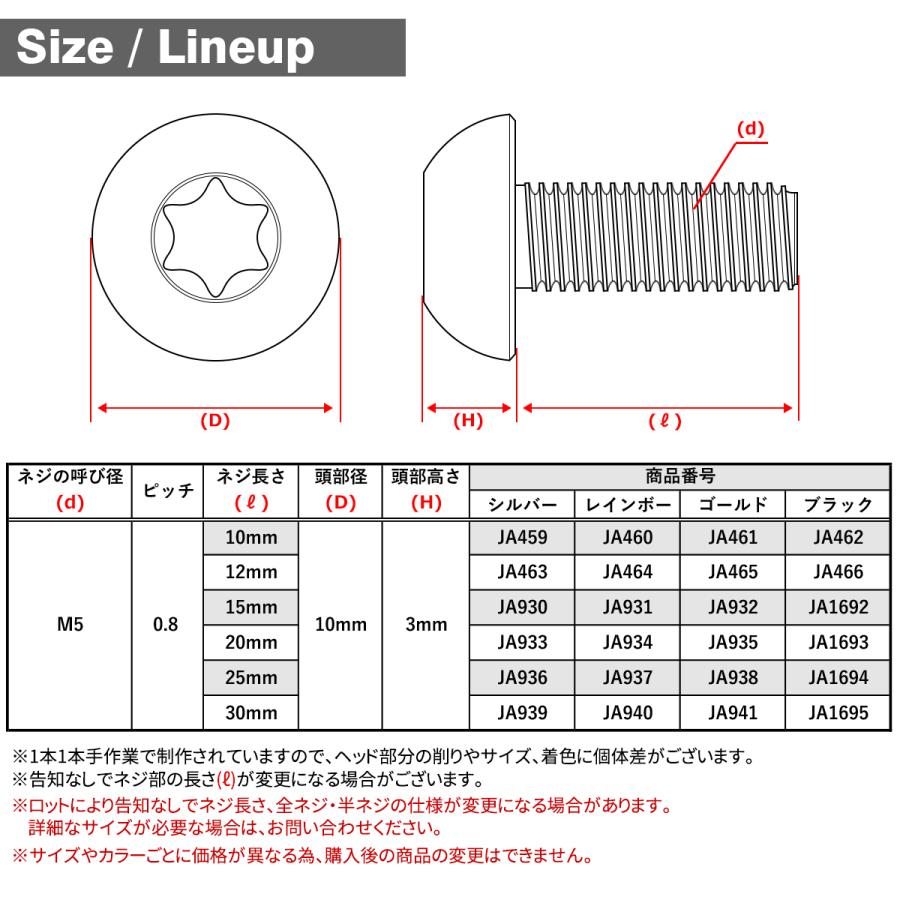 チタンボルト M5×20mm P0.8 トラスヘッド トルクス穴付き シルバーカラー 1個 JA933 | TECHーMASTER | 04