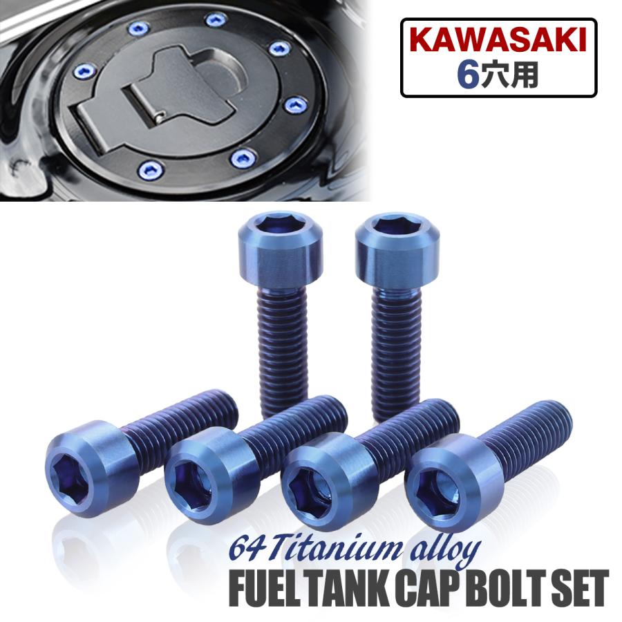 たんたかたん様オーダー用 カワサキ タンクキャップ チタンボルト バイク 6穴用 ブルー 6本