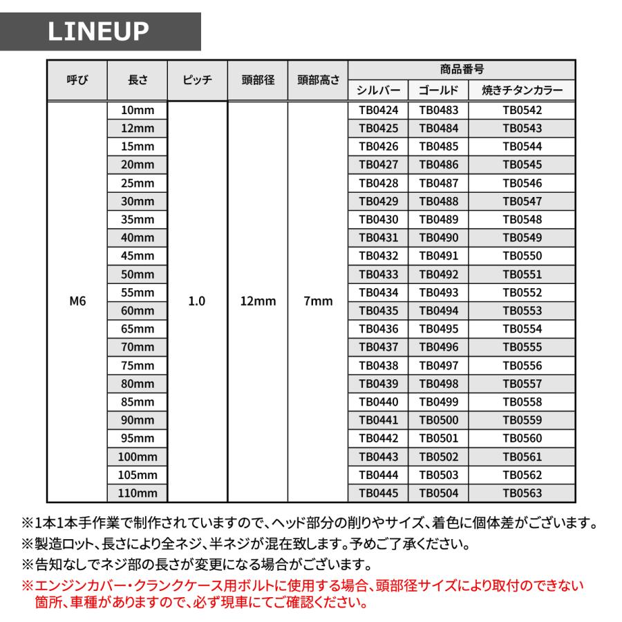 ステンレスボルト M6×50mm P1.0 六角ボルト フラワーヘッド キャップボルト 焼きチタンカラー TB0551 | TECHーMASTER | 02