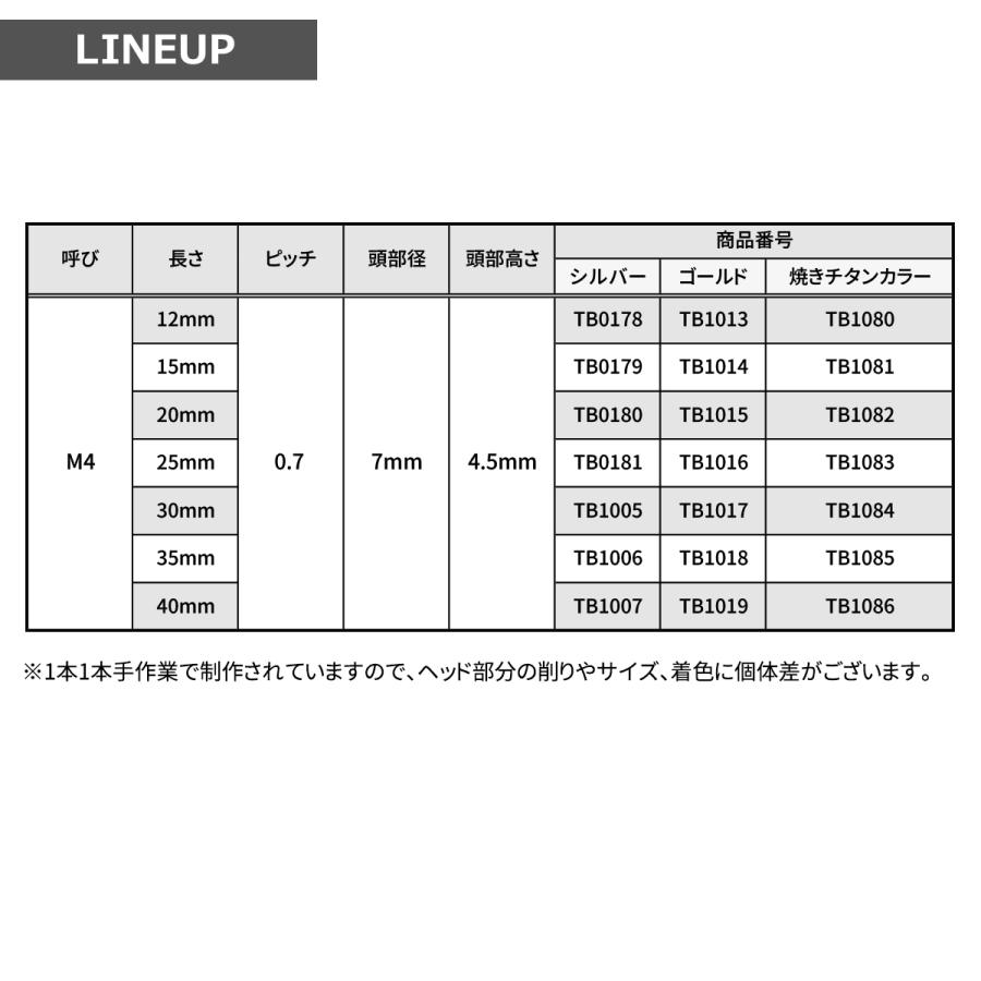 ステンレスボルト M4×15mm P0.7 スリムヘッド キャップボルト ゴールドカラー TB1014 | TECHーMASTER | 02