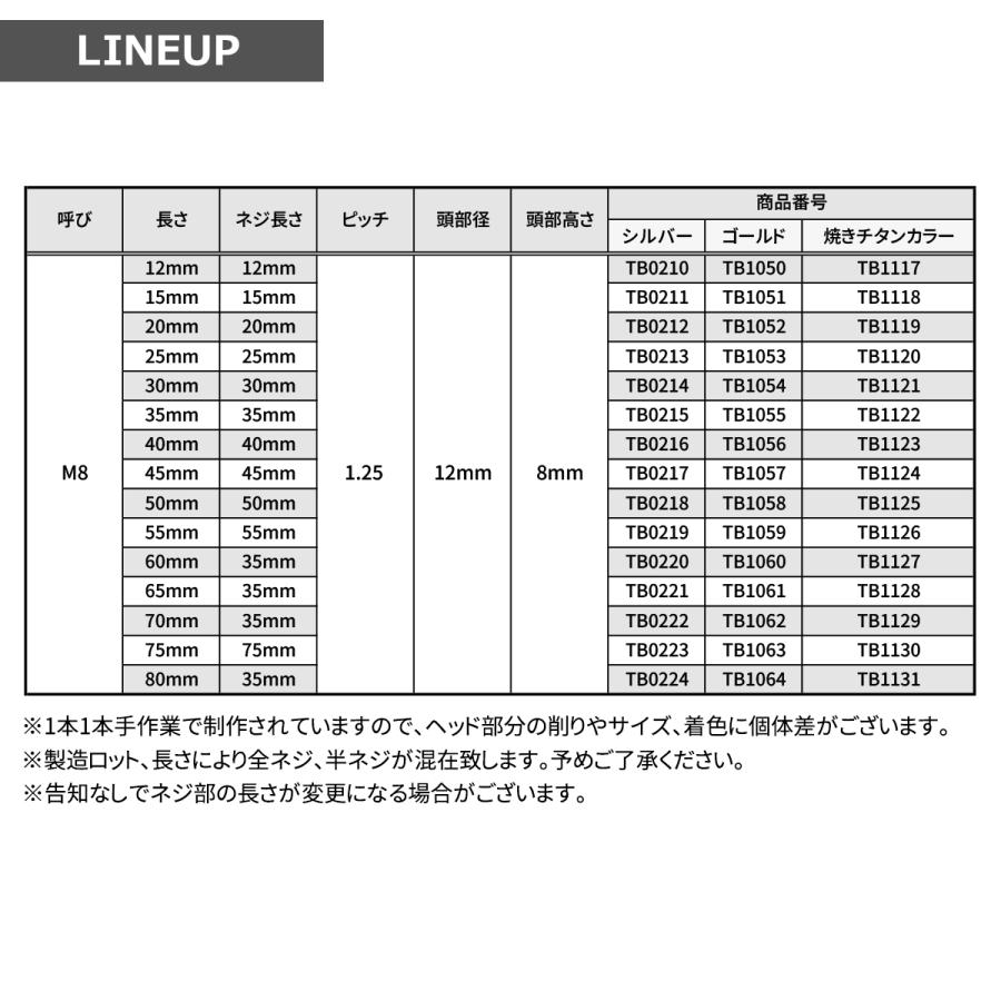 ステンレスボルト M8×20mm P1.25 スリムヘッド キャップボルト 焼きチタンカラー TB1119｜tmst｜03