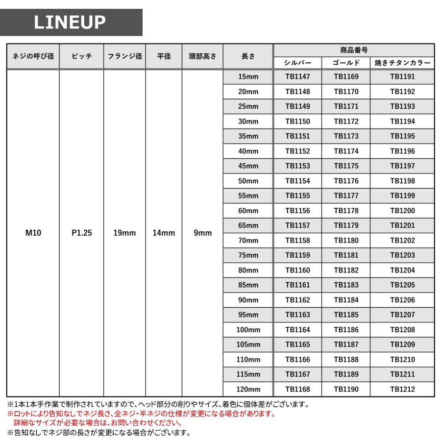 ステンレスボルト M10×20mm P1.25 フランジ付き 六角ボルト CNC ヘキサゴンヘッド 焼きチタンカラー TB1192 | TECHーMASTER | 04
