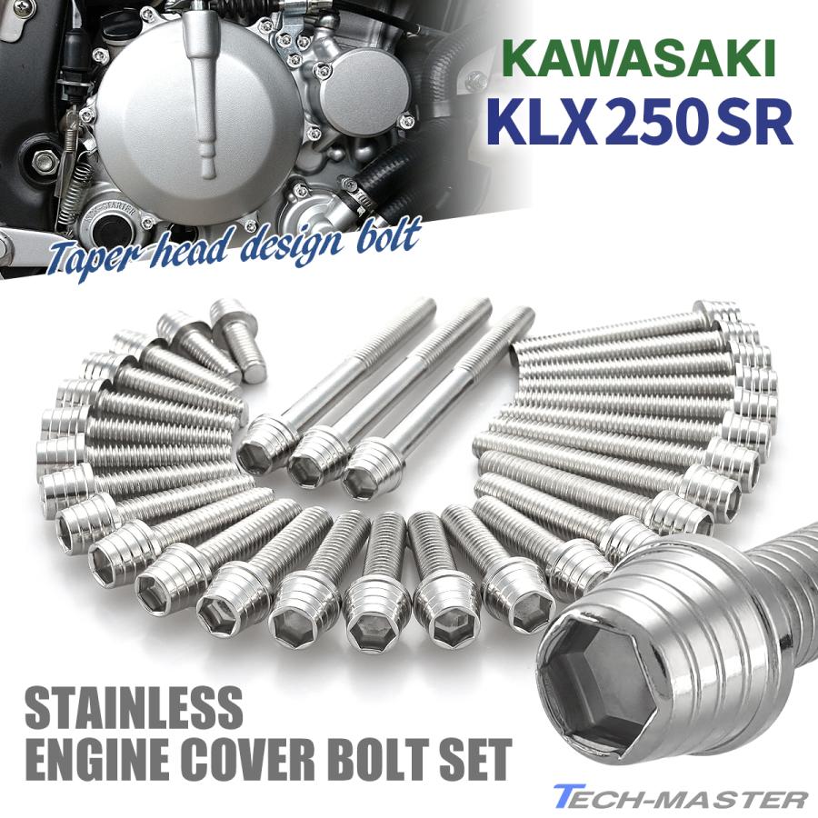 KLX250SR エンジンカバー クランクケース ボルト 30本セット ステンレス製 カワサキ車用 シルバーカラー TB8701 | TECHーMASTER