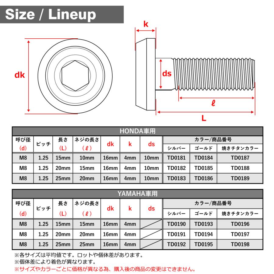 ブレーキディスク ローターボルト M8×25mm P1.25 ホンダ用 フラットヘッド シルバーカラー TD0183 | ブランド登録なし | 01