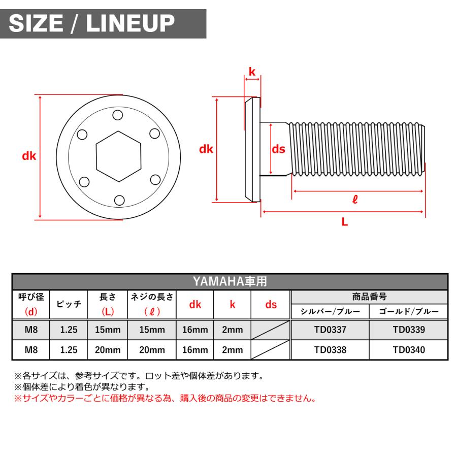 ブレーキディスク ローターボルト M8×20mm P1.25 ヤマハ用 シンホール