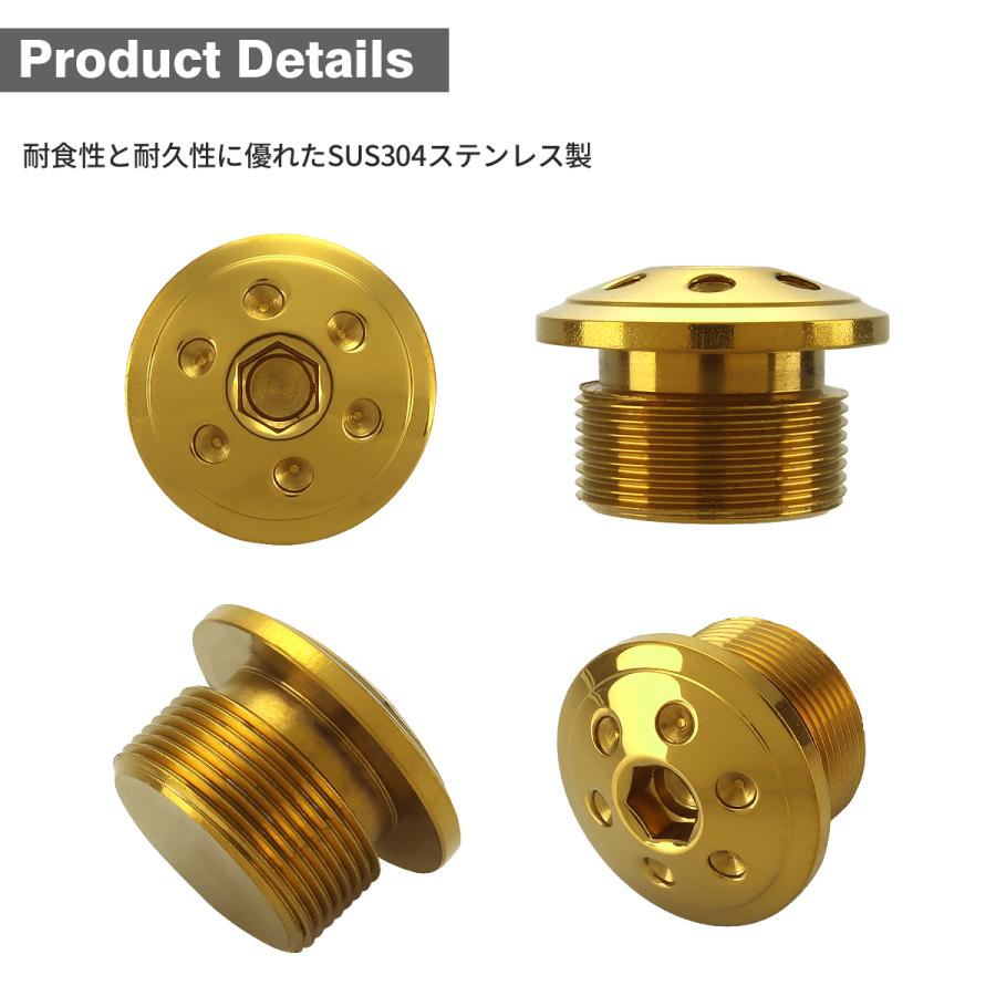 フロントフォーク トップ キャップ ボルト M20×10mm 左右セット ステンレス製 ゴールドカラー TH0105 | ブランド登録なし | 01