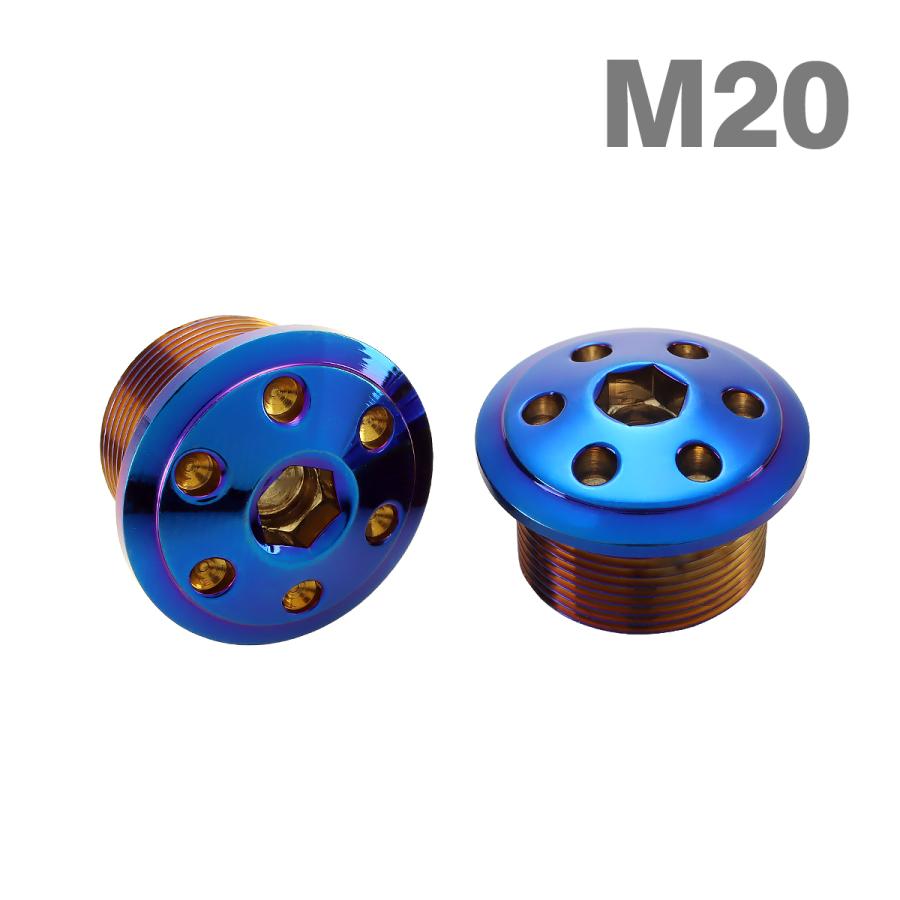 フロントフォーク トップ キャップ ボルト M20×10mm 左右セット ステンレス製 焼きチタンカラー TH0106 | ブランド登録なし