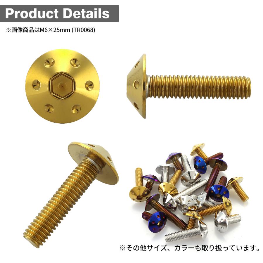 ステンレスボルト M4×12mm P0.7 ボタンボルト ホールヘッド ゴールドカラー TR0057 | TECHーMASTER | 01